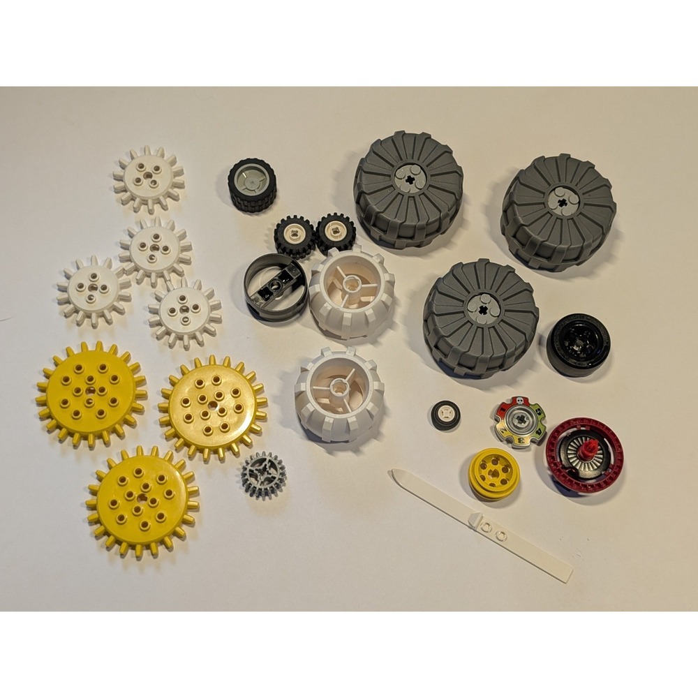 Vtg LEGO Mix Lot Wheels Tires Spoked Gears Including TECHNIC and Vintage 1960'S